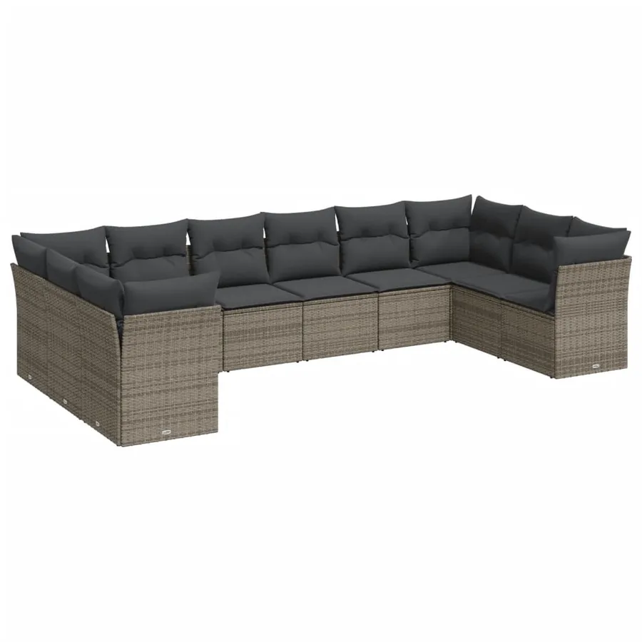 Salon de jardin avec coussins 10 pcs gris résine tressée - 2