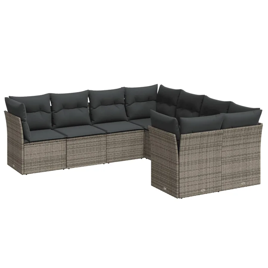 Salon de jardin 8 pcs avec coussins gris résine tressée - 2