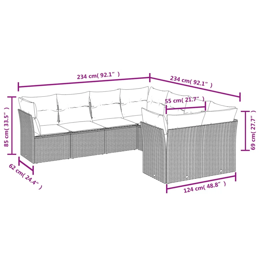 Salon de jardin 8 pcs avec coussins gris résine tressée - 3