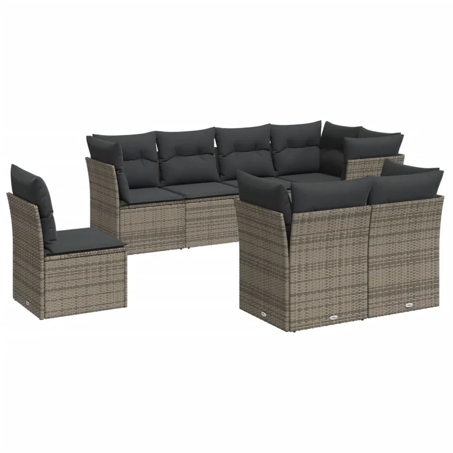 Salon de jardin 8 pcs avec coussins gris résine tressée - 2