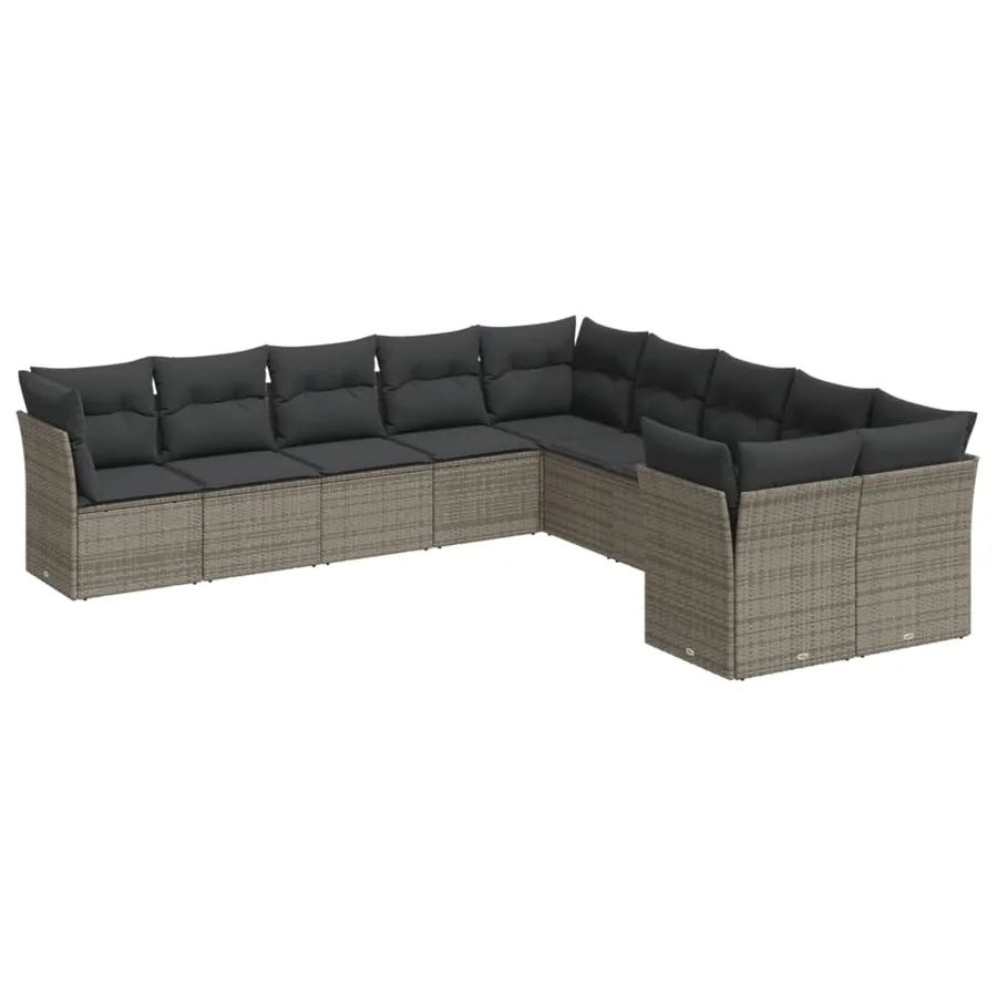 Salon de jardin avec coussins 10 pcs gris résine tressée - 2