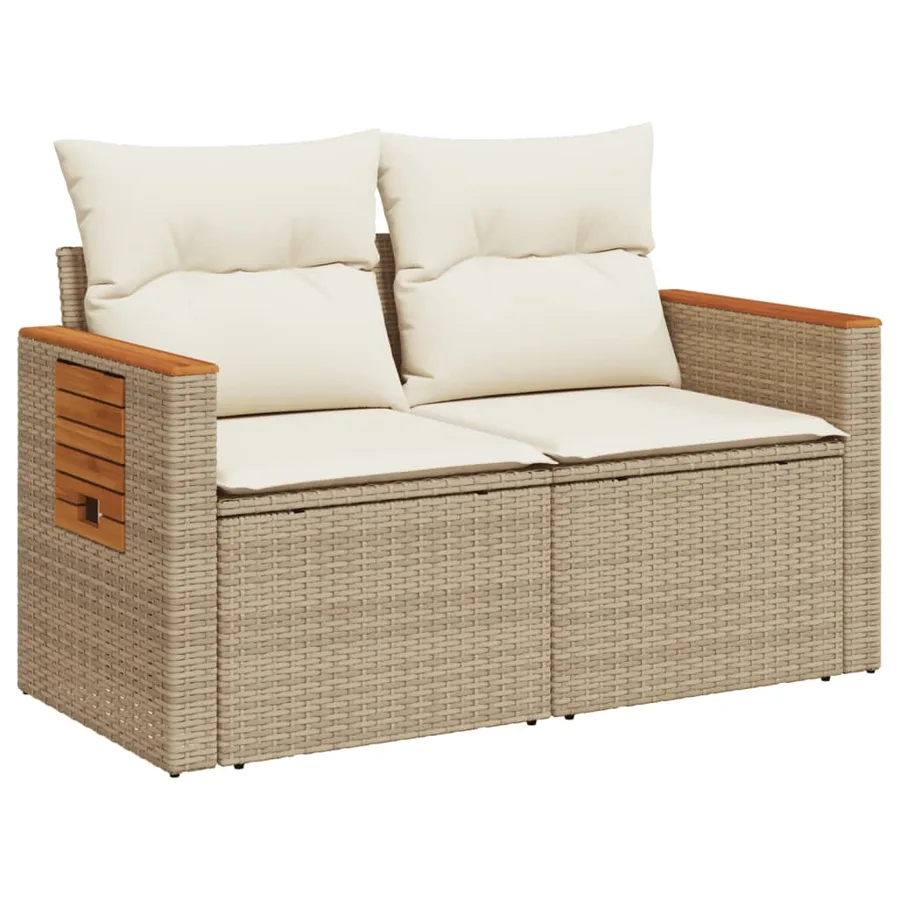 Canapé de jardin avec coussins 2 places beige résine tressée - 4