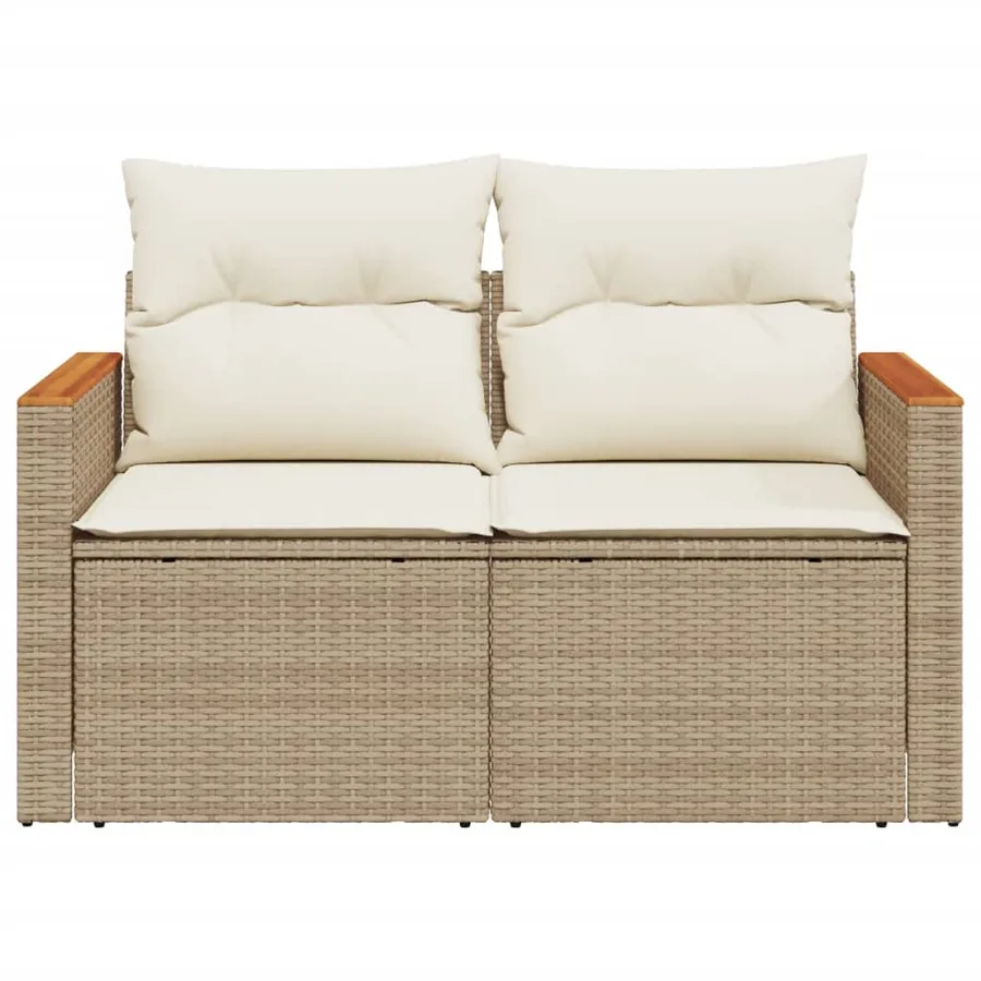 Canapé de jardin avec coussins 2 places beige résine tressée - 5