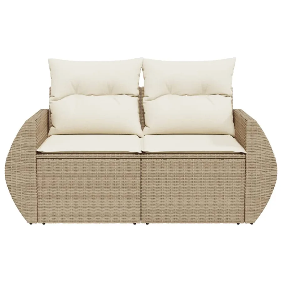 Canapé de jardin avec coussins 2 places beige résine tressée - 4
