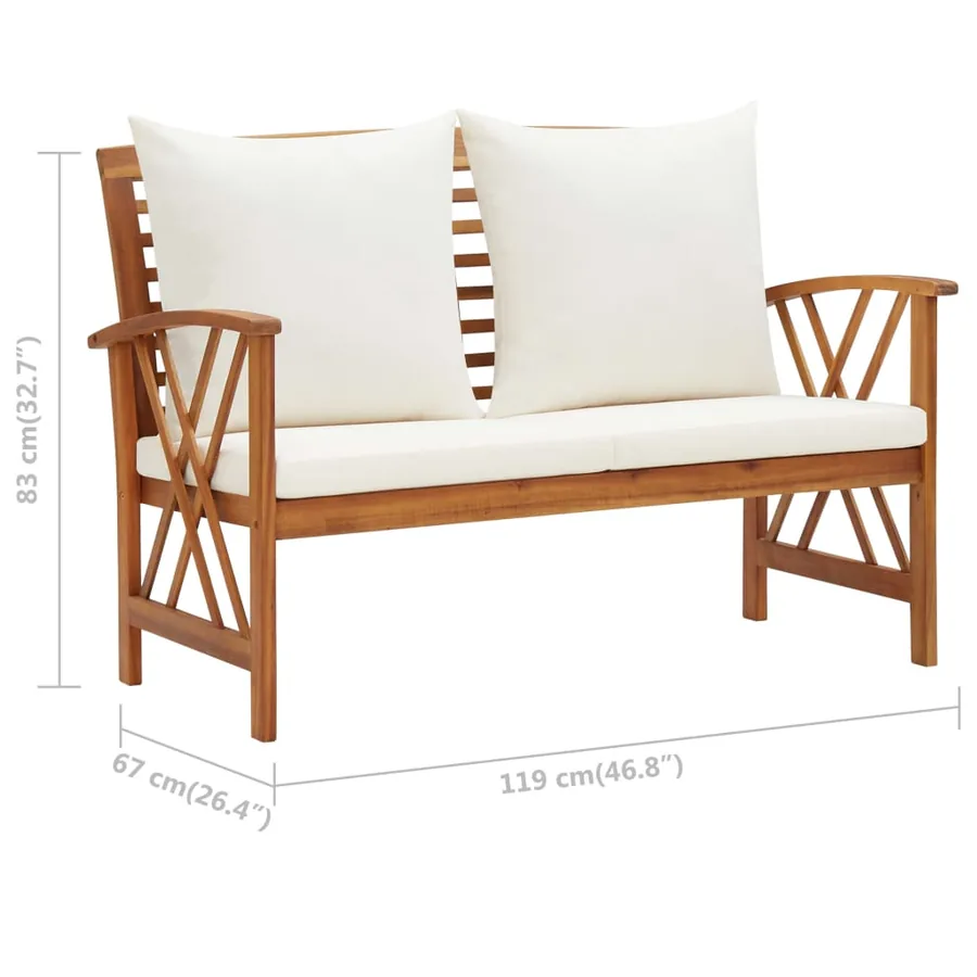 Banc de jardin avec coussins 119 cm Bois solide d'acacia - 7