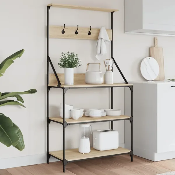 Étagère de boulangerie et crochets 4 niveaux bois d'ingénierie