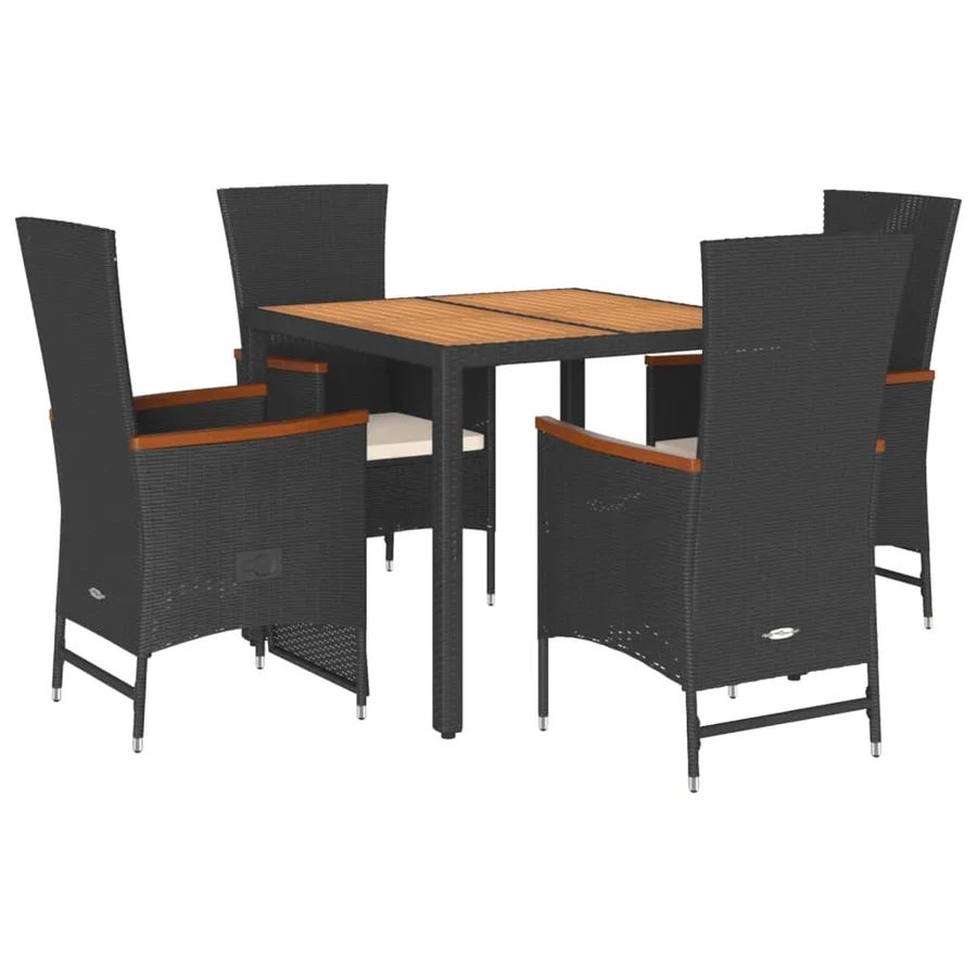 Ensemble à manger de jardin coussins 5pcs Noir Résine tressée - 2