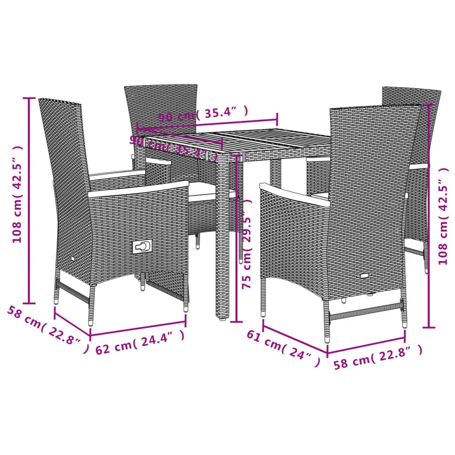 Ensemble à manger de jardin coussins 5pcs Noir Résine tressée - 5