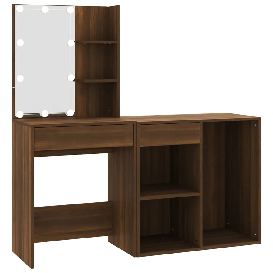 Coiffeuse à LED avec armoire Chêne marron Bois d'ingénierie - 2