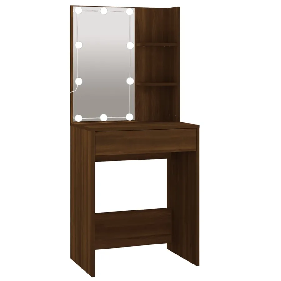 Coiffeuse à LED avec armoire Chêne marron Bois d'ingénierie - 8