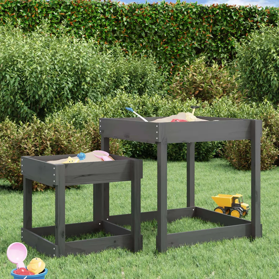 Tables à sable 2 pcs gris bois de pin massif - 3