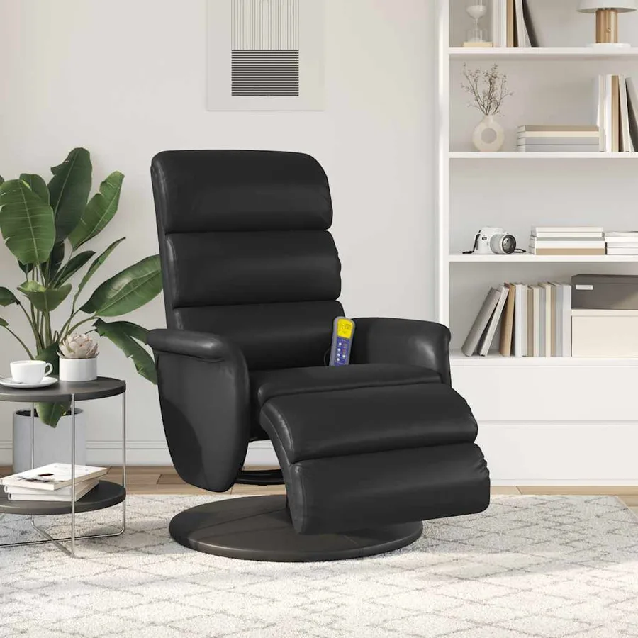 Fauteuil inclinable de massage repose-pieds noir similicuir - 3