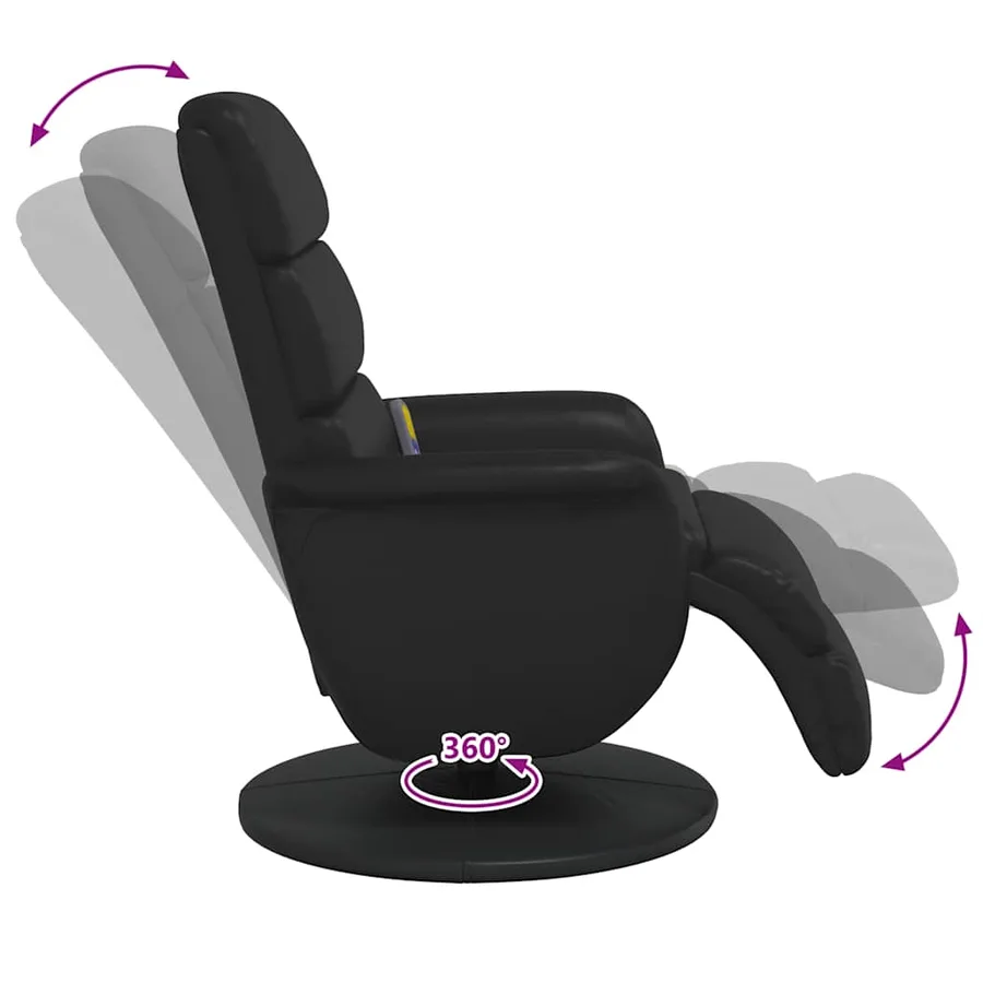 Fauteuil inclinable de massage repose-pieds noir similicuir - 8
