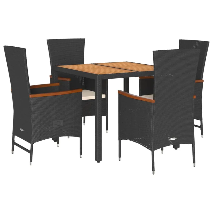 Ensemble à manger de jardin coussins 5pcs Noir Résine tressée - 2