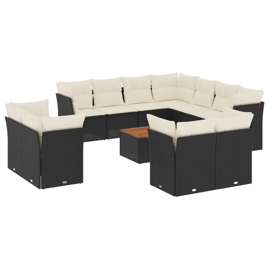 Salon de jardin 12 pcs avec coussins noir résine tressée - 2