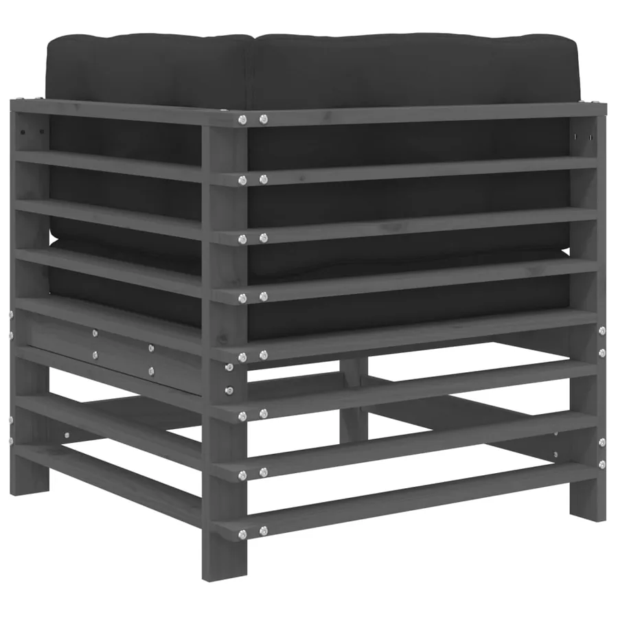 Canapés d'angle avec coussins 2 pcs gris bois de pin massif - 6