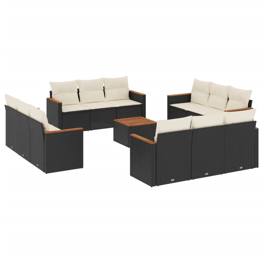 Salon de jardin avec coussins 13 pcs noir résine tressée - 2