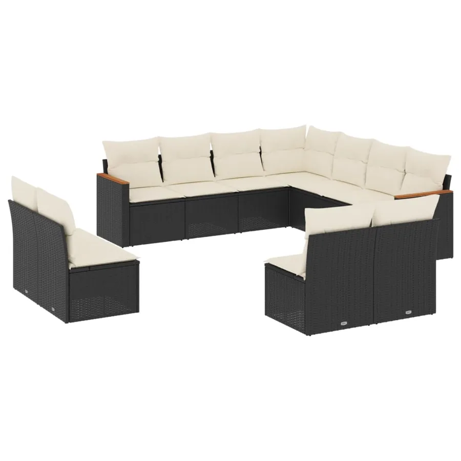 Salon de jardin 11 pcs avec coussins noir résine tressée - 2