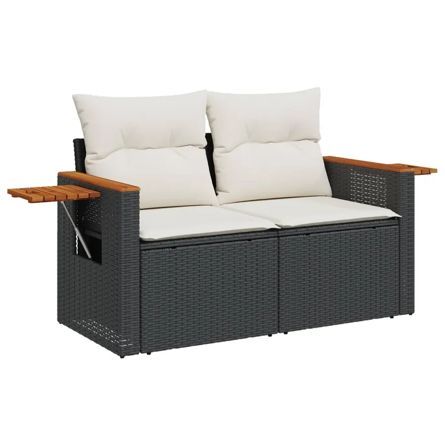 Salon de jardin 9 pcs avec coussins noir résine tressée - 4