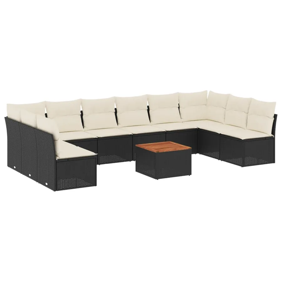 Salon de jardin 11 pcs avec coussins noir résine tressée - 2