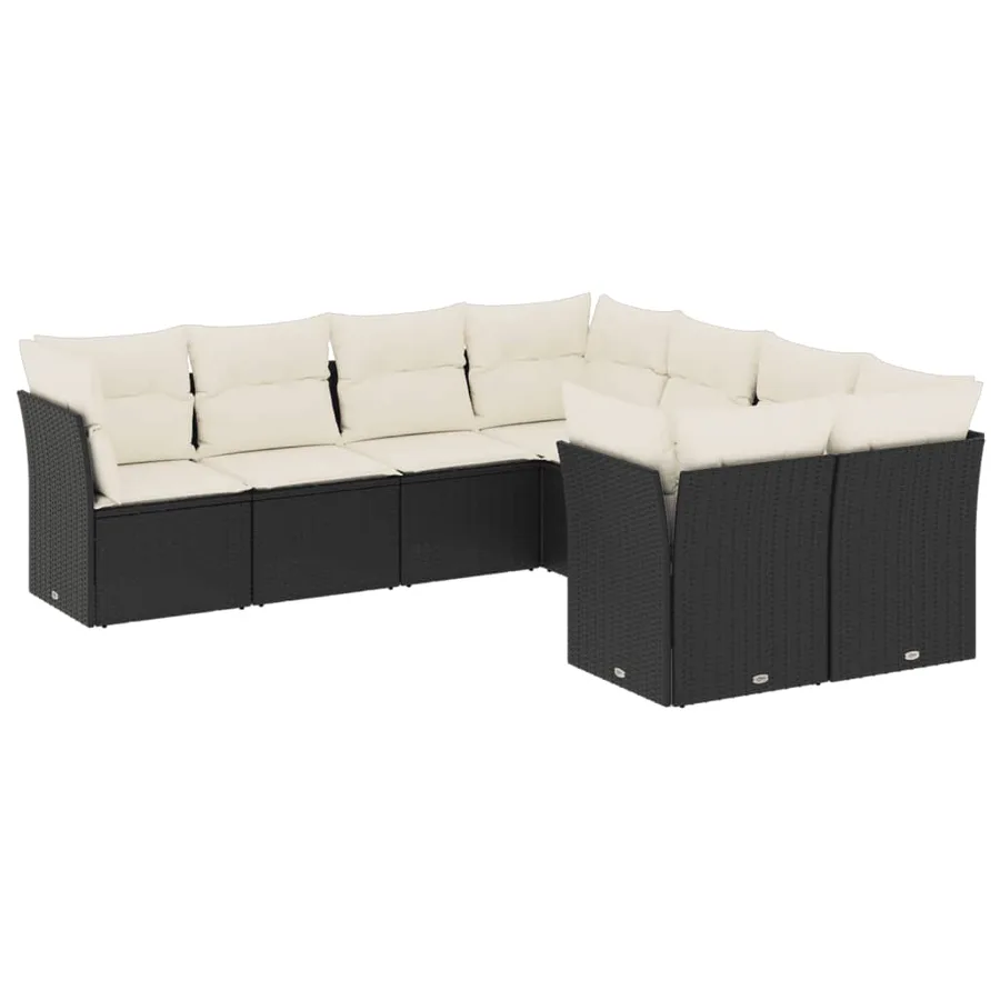 Salon de jardin 8 pcs avec coussins noir résine tressée - 2