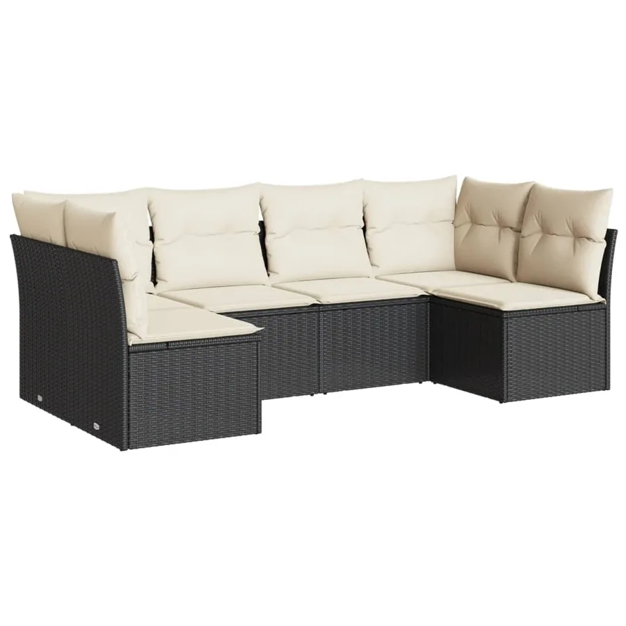 Salon de jardin 6 pcs avec coussins noir résine tressée - 2