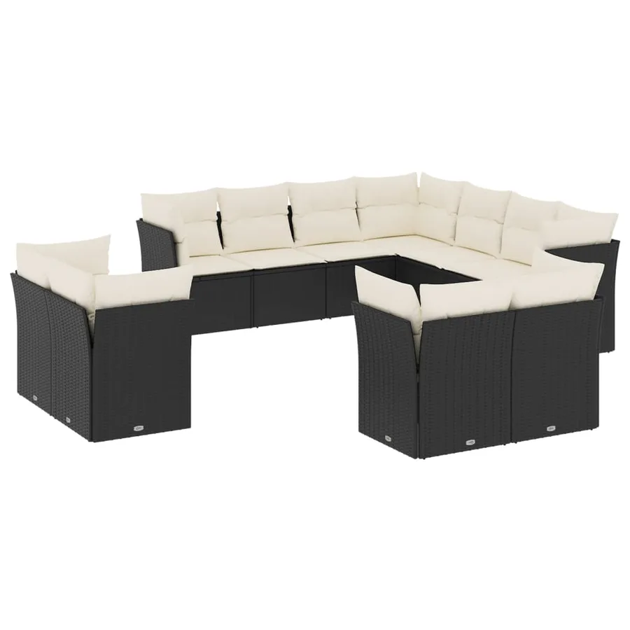 Salon de jardin 11 pcs avec coussins noir résine tressée - 2