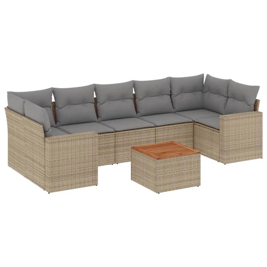 Salon de jardin avec coussins 8 pcs beige résine tressée - 2