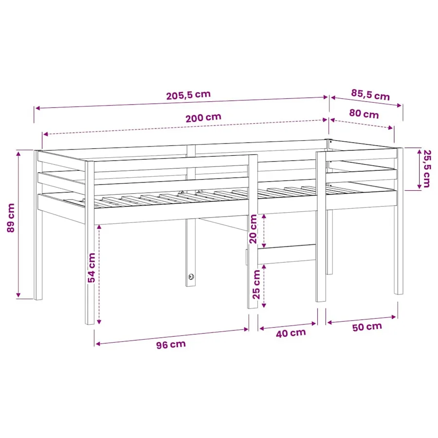 Lit haut sans matelas blanc 80x200 cm bois de pin massif - 8