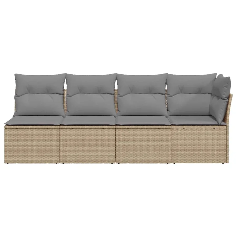 Canapé de jardin avec coussins 4 places beige résine tressée - 4