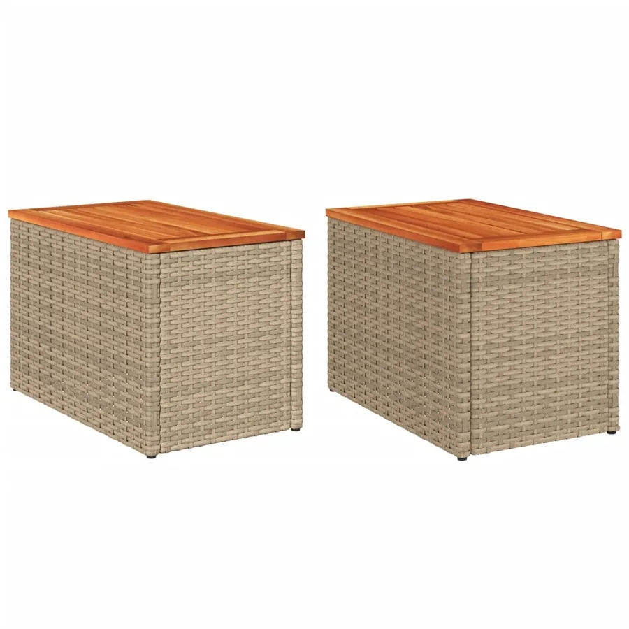 Tables d'appoint de jardin 2 pcs beige rotin bois massif - 2