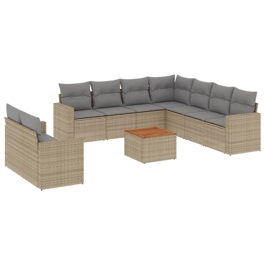 Salon de jardin avec coussins 10 pcs beige résine tressée - 2