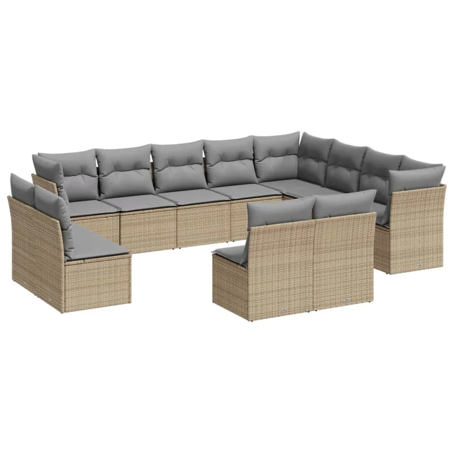 Salon de jardin avec coussins 12 pcs beige résine tressée - 2