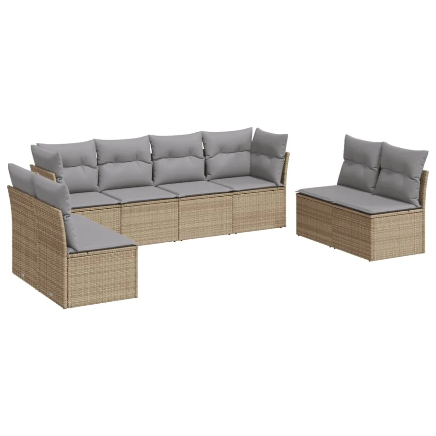 Salon de jardin avec coussins 8 pcs beige résine tressée - 2