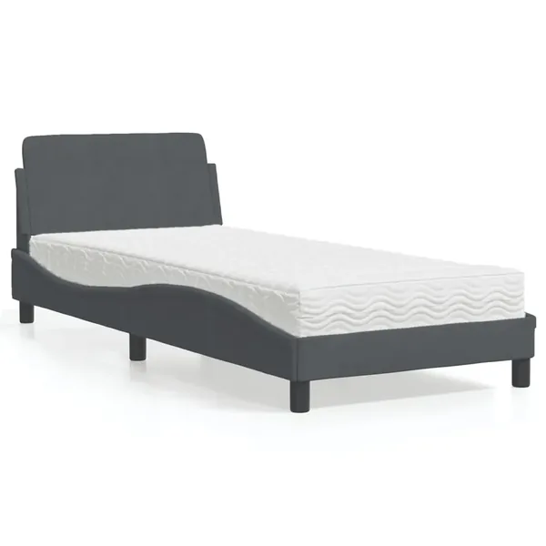 Lit avec matelas Dover gris foncé 90x200 cm velours