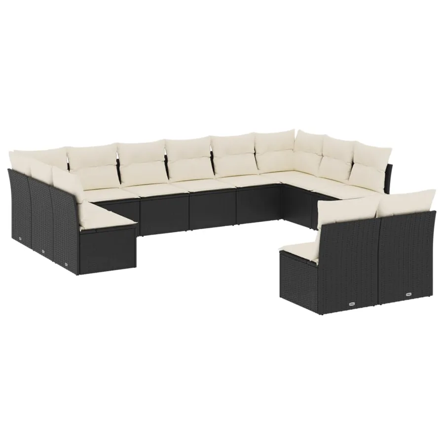 Salon de jardin 12 pcs avec coussins noir résine tressée - 2