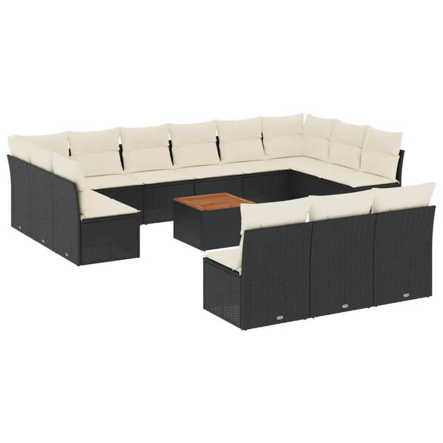 Salon de jardin avec coussins 14 pcs noir résine tressée - 2