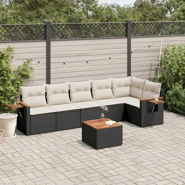 Salon de jardin 7 pcs avec coussins noir résine tressée 62 x 62 x 69 cm - 57,6 kg