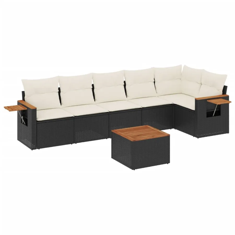 Salon de jardin 7 pcs avec coussins noir résine tressée 62 x 62 x 69 cm - 57,6 kg - 2