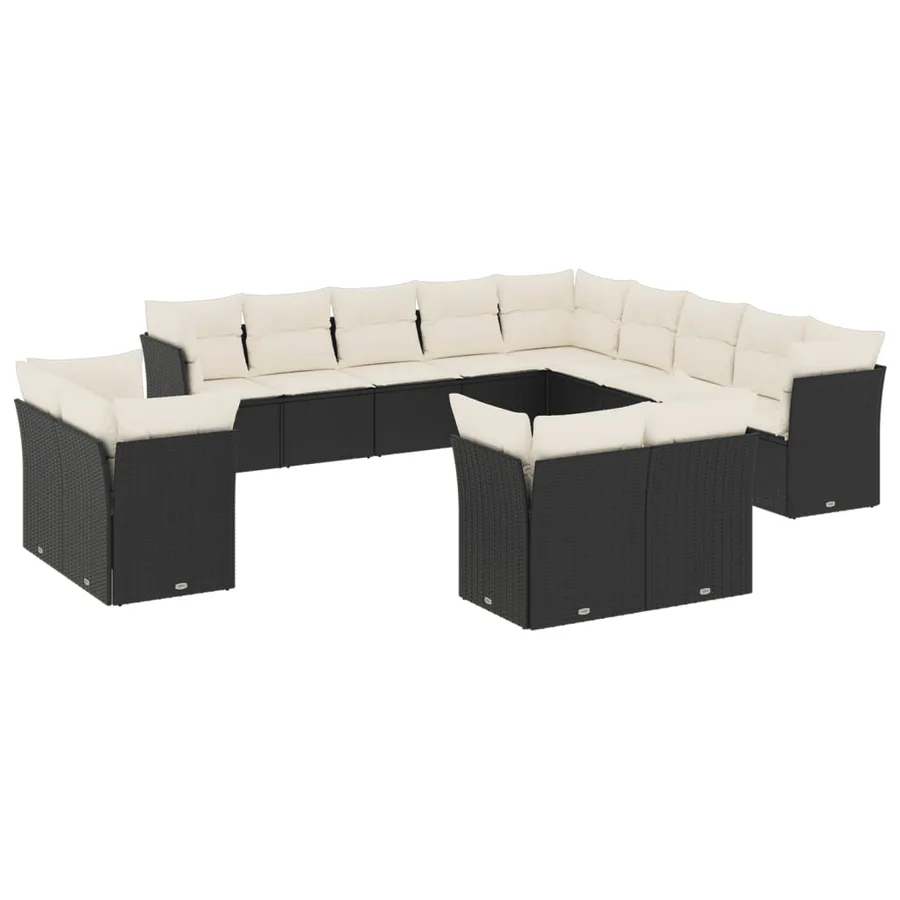 Salon de jardin avec coussins 13 pcs noir résine tressée - 2
