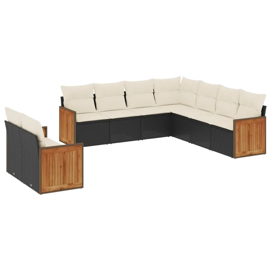 Salon de jardin 9 pcs avec coussins noir résine tressée - 2