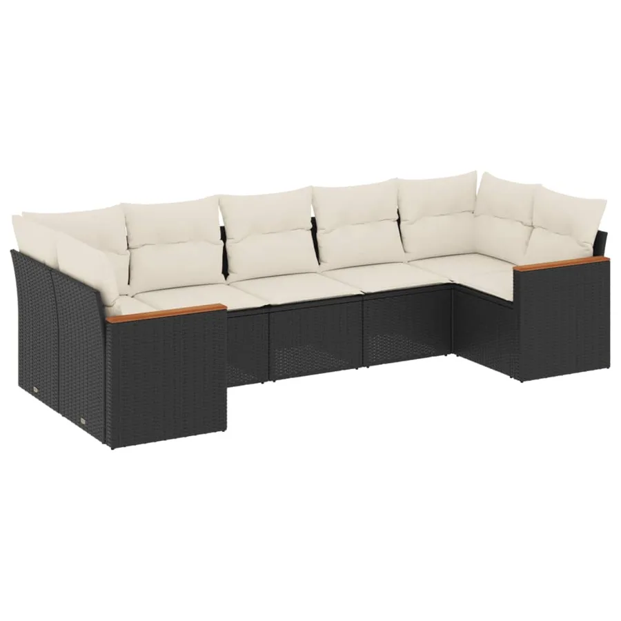 Salon de jardin 7 pcs avec coussins noir résine tressée 62 x 62 x 69 cm - 58,3 kg - 2