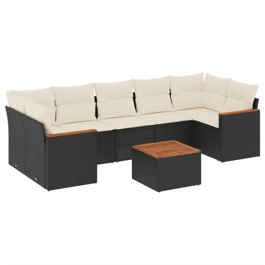 Salon de jardin 8 pcs avec coussins noir résine tressée - 2