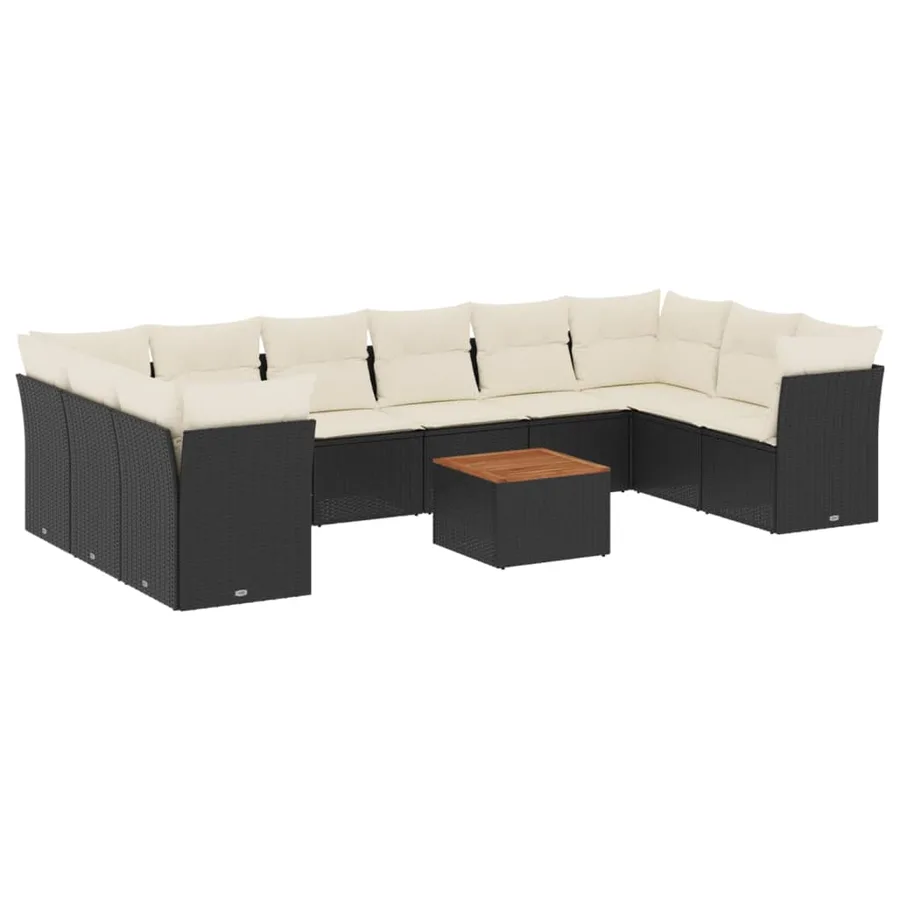 Salon de jardin 11 pcs avec coussins noir résine tressée - 2
