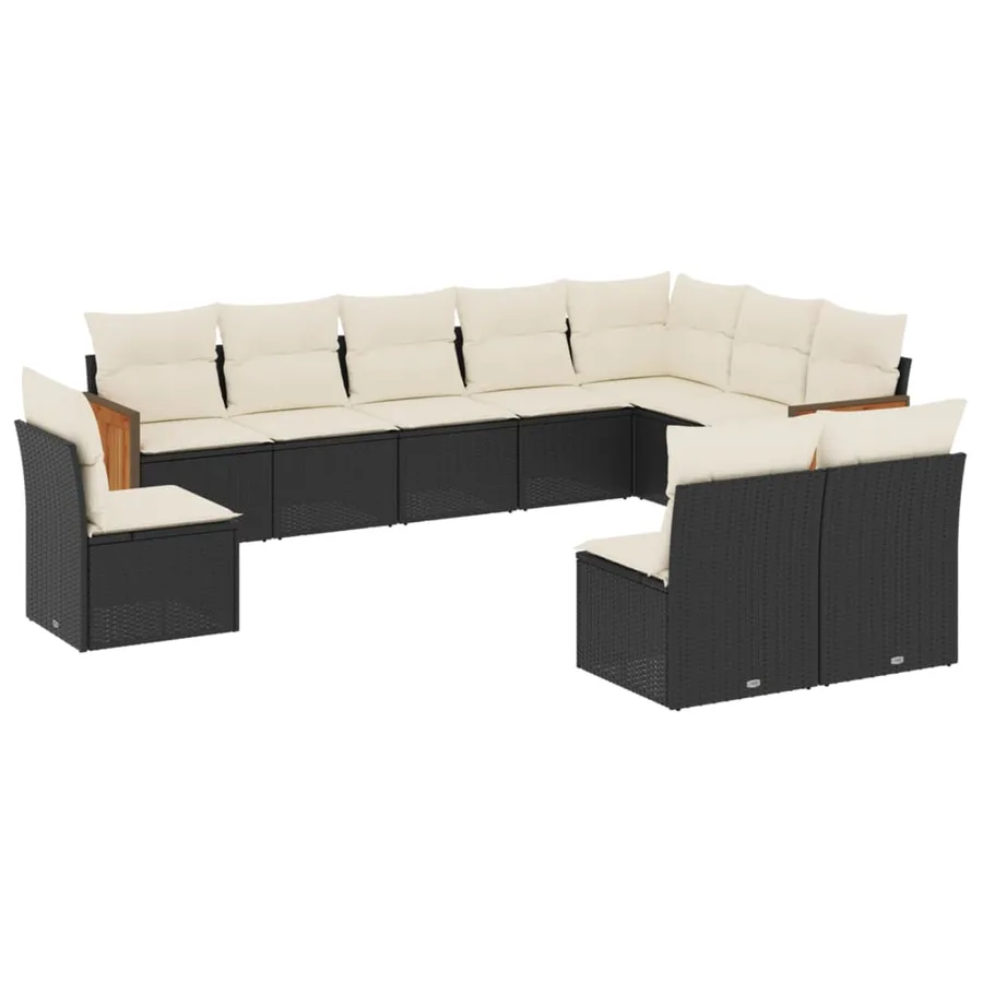 Salon de jardin 10 pcs avec coussins noir résine tressée - 2