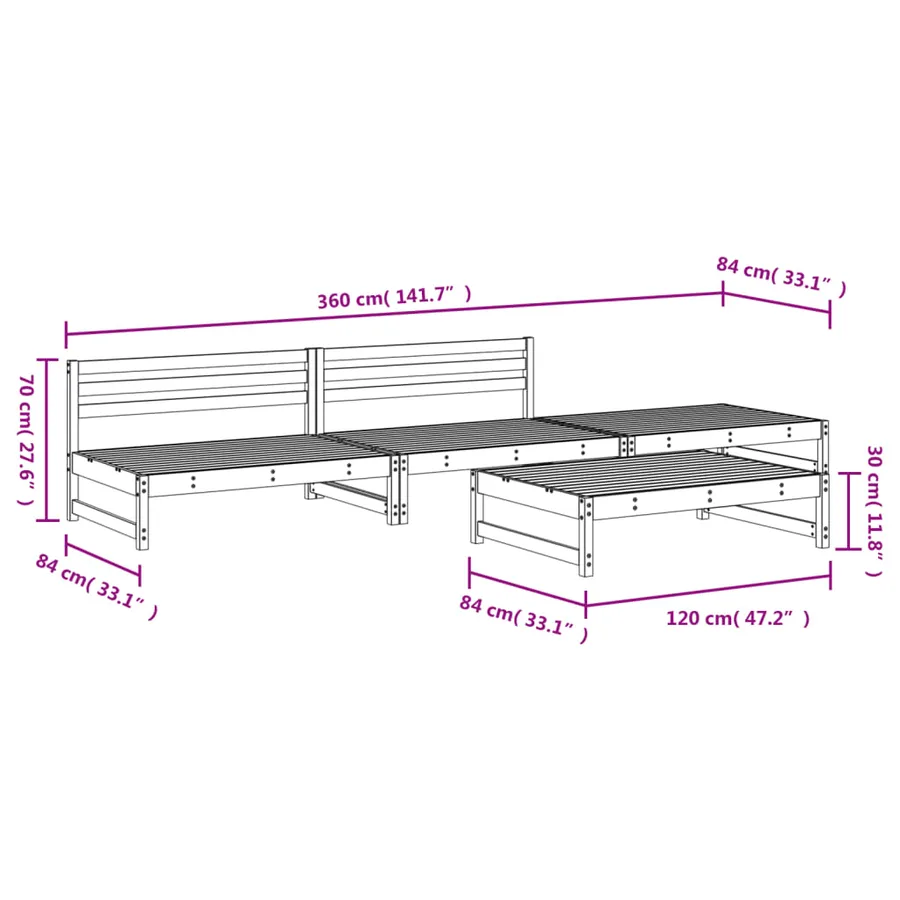 Salon de jardin 4 pcs bois massif de pin - 6