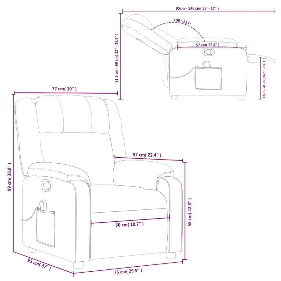 Fauteuil inclinable de massage noir tissu - 12