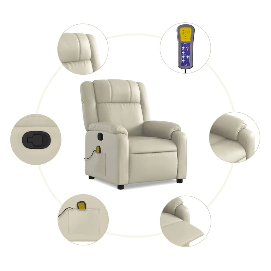 Fauteuil inclinable de massage Crème Similicuir - 7