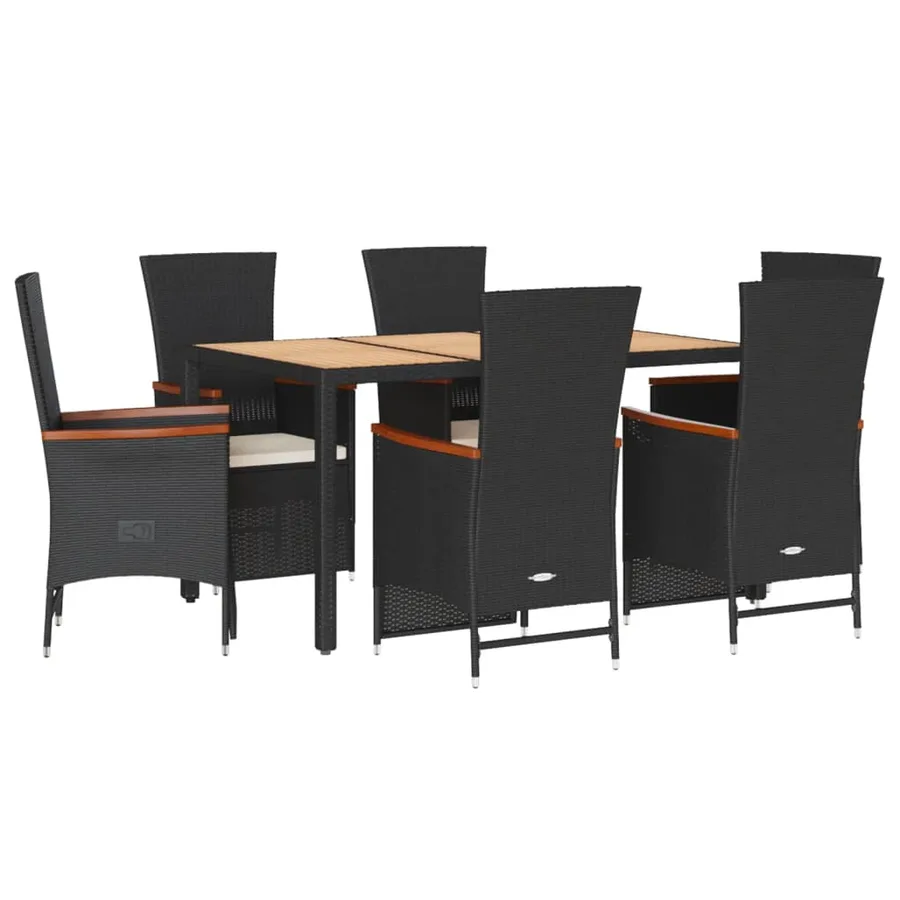 Ensemble à manger de jardin coussins 7pcs Noir Résine tressée - 2