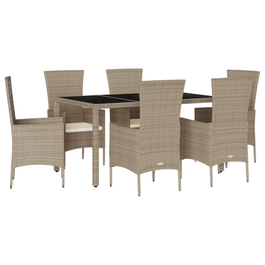 Ensemble à manger de jardin et coussins 7 pcs beige poly rotin - 2